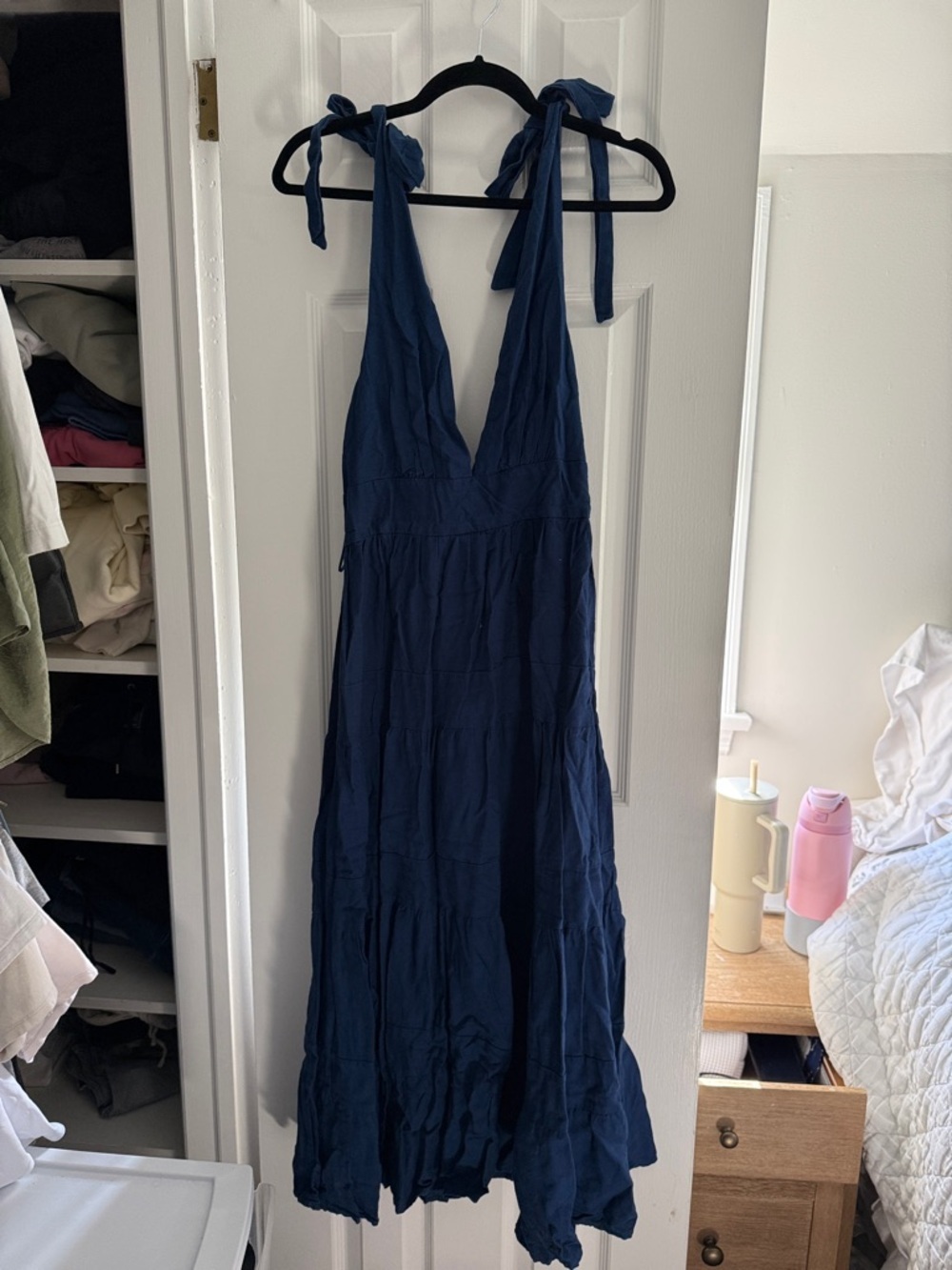 Navy Tie-Shoulder V-Neck Maxi Dress - Picture 2 of 7